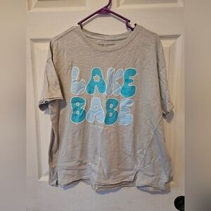 Simply Southern Gray Blouse with Blue Print